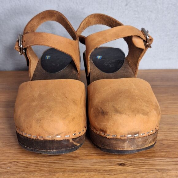 Lotta from Stockholm Women’s 38 Brown Leather Swedish Clogs Ankle Strap Buckle - Picture 2 of 14